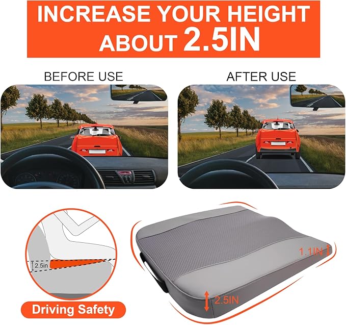 Car Seat Cushion, Comfort Memory Foam Car Cushions for Driving - Sciatica & Lower Back Pain Relief, Driver Seat Pillow for Auto, Office Chair, Wheelchair - Gray