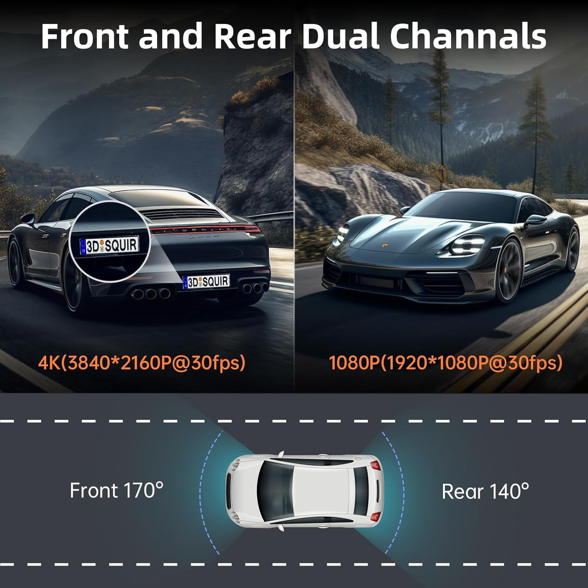 Dash Cam Front and Rear, Ecomoment 4K+1080P Dual Dash Camera for Cars, Built-in WiFi GPS Dashboard Camera, 2.4" IPS Screen Dashcam, 170° Wide, Night Vision, WDR, G-Sensor, 32GB SD Card Included