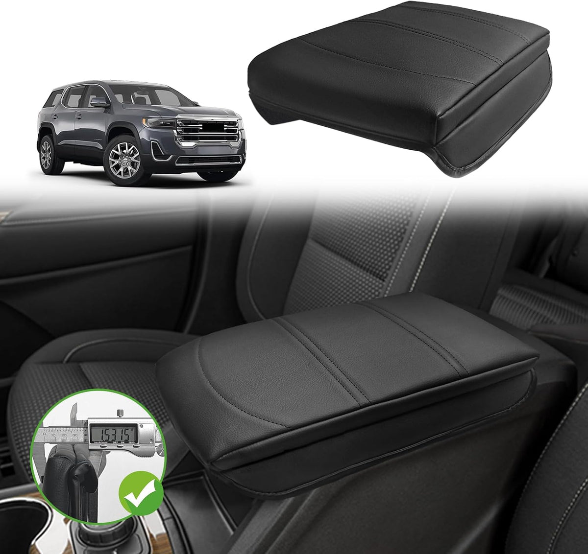 Muslogy Center Console Cover 1-Inch Extra Thick Armrest Pad Compatible with 2017-2023 GMC Acadia Arm Rest Cushion Padding Anti-Scratch Console Leather Lid Protector