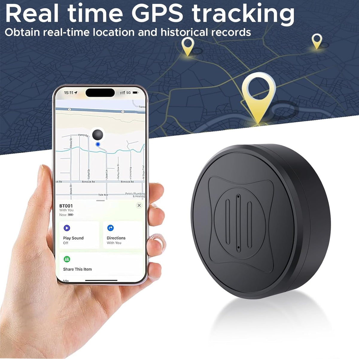 Mini GPS Tracker for Vehicles - Magnetic Real-Time GPS Tracker,Tracking Devices for Cars Hidden,Global Coverage Location Tracker for Kids,Dogs,Trucks/Person,No Subscription Required/No Monthly Fee