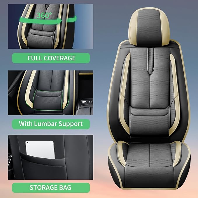 Fit Passport Car Seat Covers for Honda Passport 2019-2025 2026 -Upgraded Premium Waterproof & Breathable Leather,Airbag Compatible,All-Weather Seat Cushion Protector,Full Set,Black-Beige