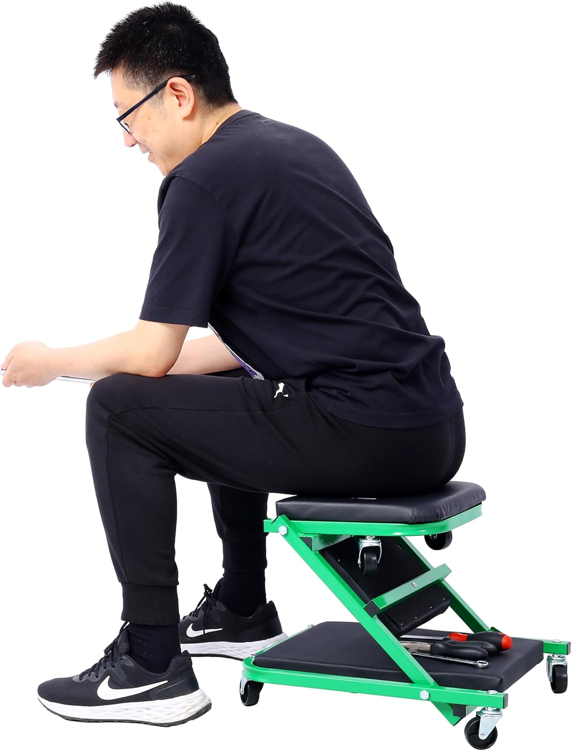 Mechanic Creeper and Stool, 36" Z Creeper Seat, 2-in-1 Garage Tool, 300 lbs Capacity, Low Profile with 6 Wheels (Green)