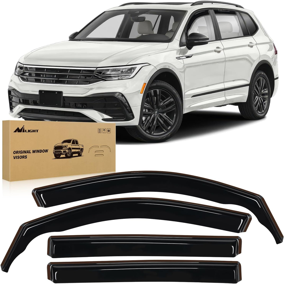 Nilight Vent Window Visors for Volkswagen (VW) Tiguan 2018 2019 2020 2021 2022 2023 2024 2025, in-Channel Rain Guards, Original Window Deflectors-4PCS