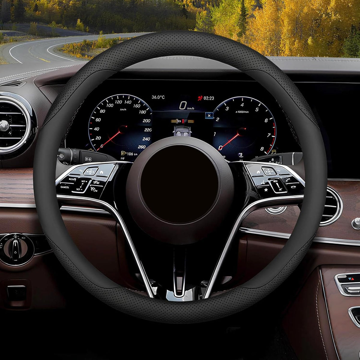 Steering Wheel Cover Standard Size Medium 14.5-15 inch, Breathable Microfiber Leather, Anti-Slip, Soft Grip, Universal Fit for Cars SUVs Trucks, Black