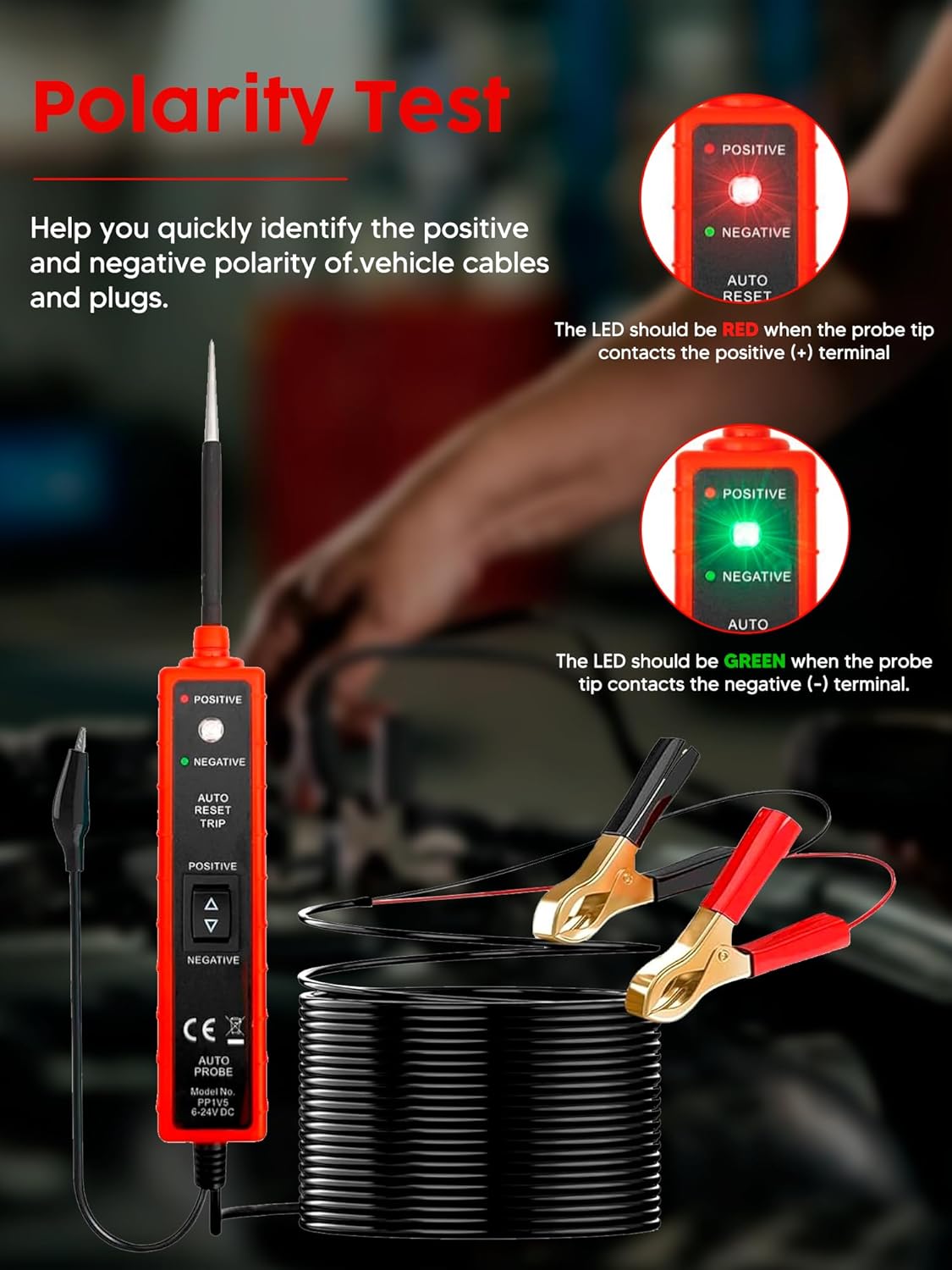 Power Circuit Probe Tester, 6-24V DC Circuit Tester, Test Light Automotive Short Circuit Located, Polarity Identify with LED Light Overload Protection