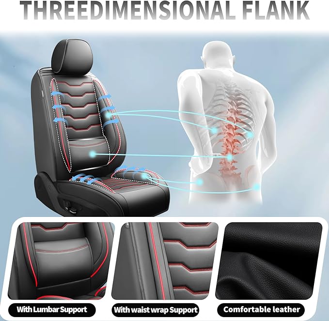 Fit Accord Car Seat Covers Premium Leather for Honda Accord 2012-2025 2026. Waterproof， Breathable, Scratch-Resistant & All-Weather Seat Cushion Protector（Full Set,Red Line Black
