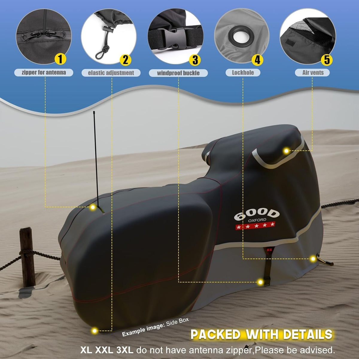 Rosefray Motorcycle Cover 600D Waterproof for Touring Models Harley Davidson Nightster,Sportster, Fat Boy Indoor & Outdoor Storage Black