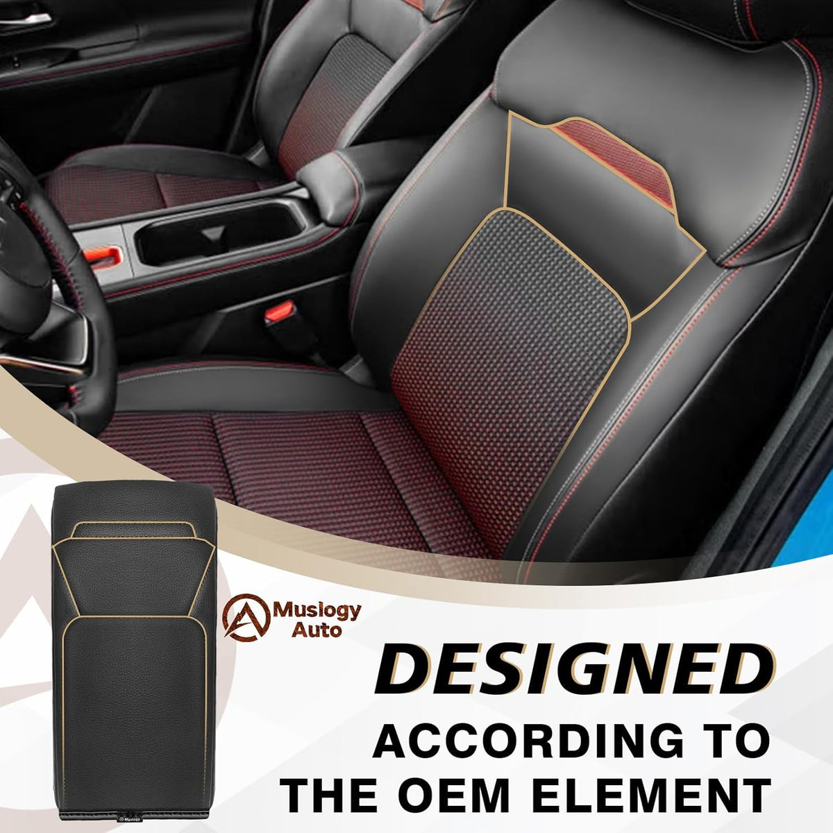 Muslogy Center Console Armrest Cover Compatible with Nissan Kicks S SV SR 2025 Comfort Armrest Pad Arm Rest Cushion Vegan Leather Protector 1-Inch Extra Thick