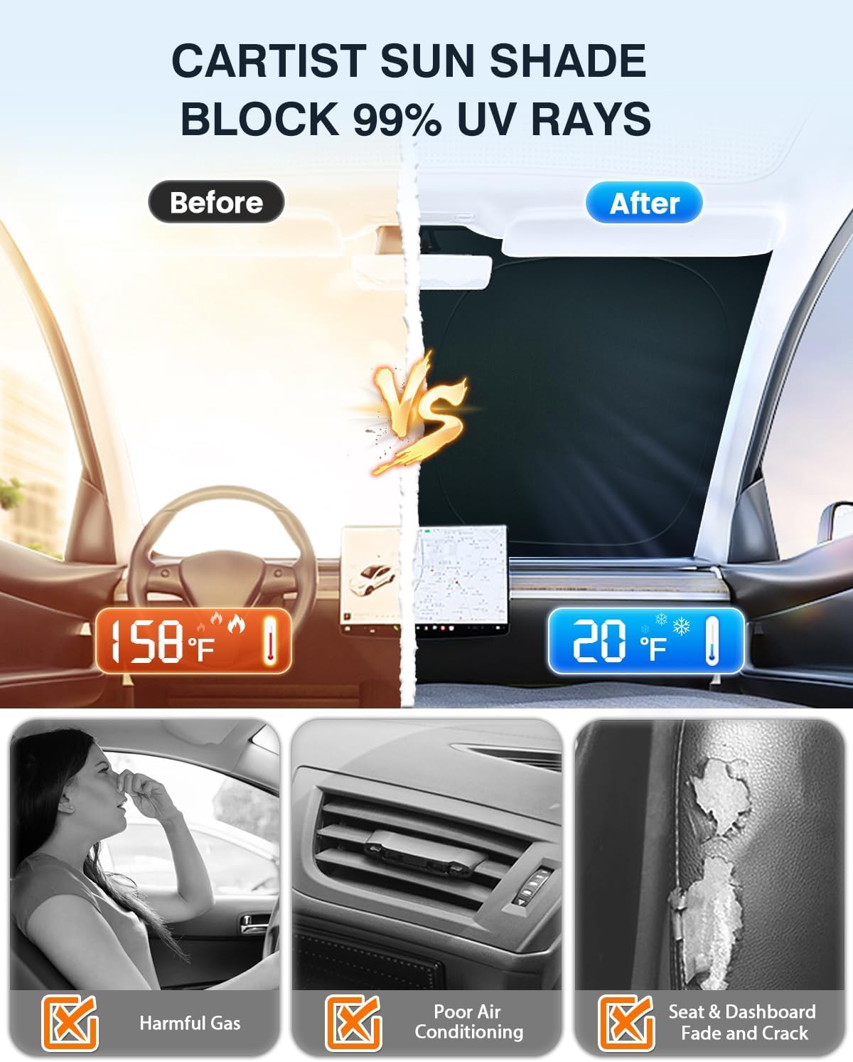 Cartist Windshield Sun Shade Custom Fit for Honda CR-V 2023 2024 2025 Accessories Foldable Car Front Window Sunshade Sun Visor Protector