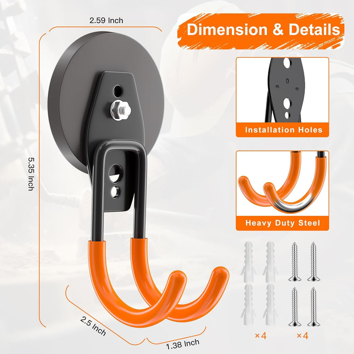 ENUODA Strong Magnetic Hooks Heavy Duty - Garage Hooks Rare Earth Magnet Hook for Hanging Garden Tools, Drill, Hose, Broom, Cabinet, Tool Chest, Van, Container, Pegboard, 4 PCS