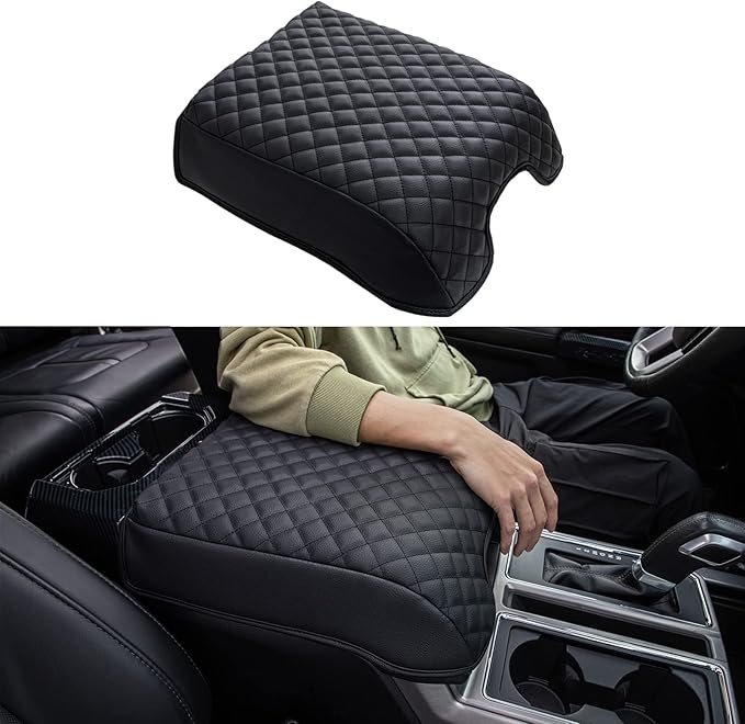 JDMCAR Center Console Cushion Compatible with 2015-2020 Ford F150 / 2017-2022 F250 F350 F450 and 2018-2024 Expedition Accessories, Customized PU Leather Armrest Cover Protector (Bucket Seat Only)