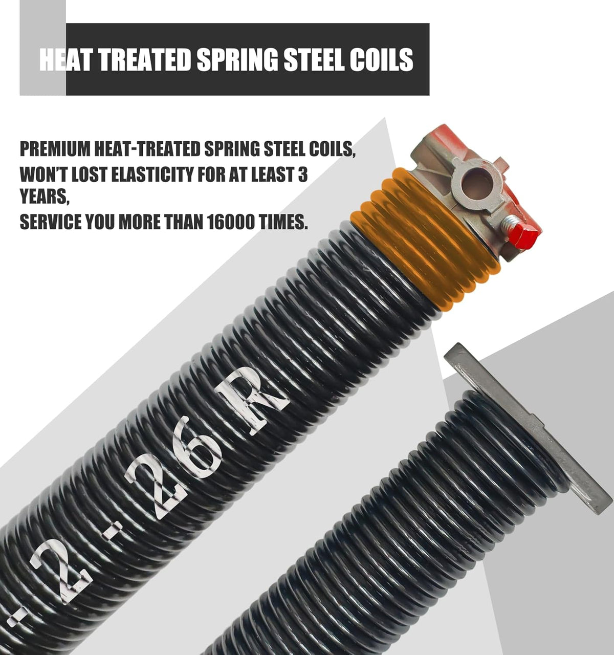 Garage Door Torsion Spring Set, Pair of 2" Electrophoresis Coated Garage Door Spring Replacement with 2 Non-Slip Winding Bars and Bearing, Minimum 16000 Cycles (.234x2x26")