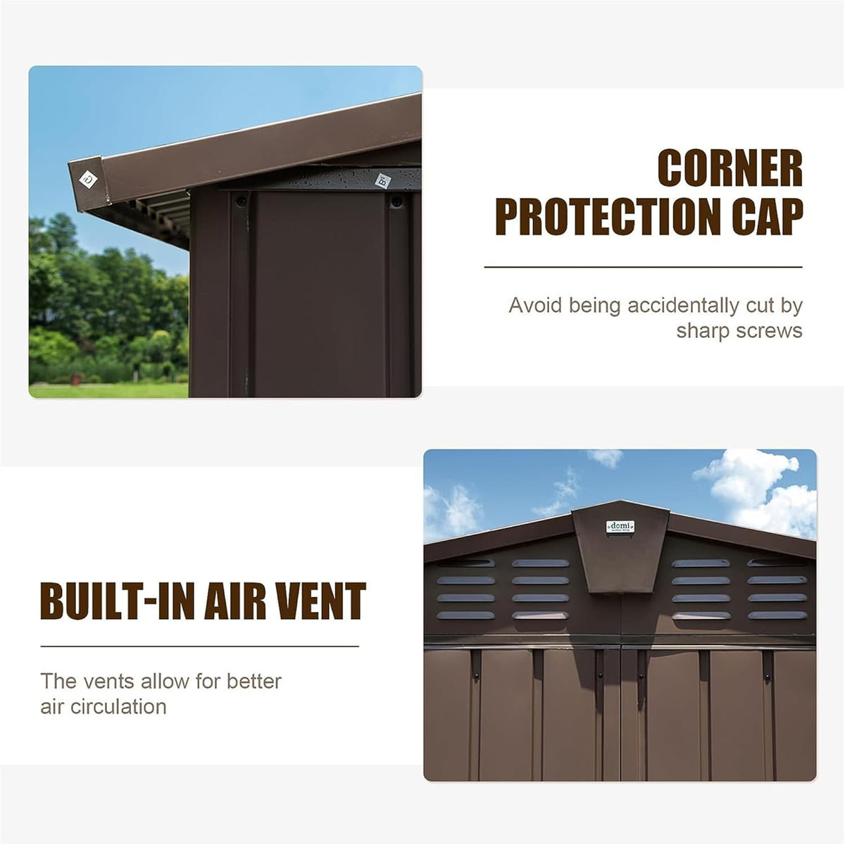 IKERY Metal Storage Shed 10' x 8' with Double Lockable Doors - Large Garden & Backyard Tool Shed for Bikes, Weather-Resistant - Brown