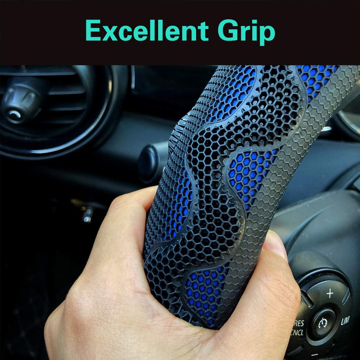PINCTROT Steering Wheel Cover Great Grip with 3D Honeycomb Anti-Slip Design, Universal 14.5-15 Inch (Blue)