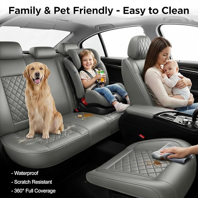 Fit for Accent Seat Covers Compatible with Hyundai Accent 2017-2026 - Waterproof Breathable Leather Automotive Seat Cushions Protector,Airbag Compatible,Full Set 5 Seats(Gray)
