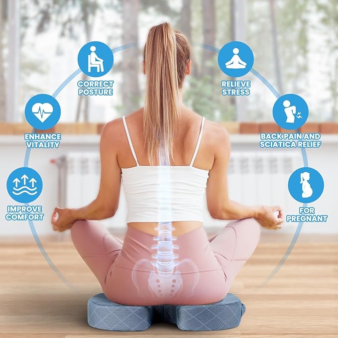 TushGuard Office/Car Seat Cushion, Non-Slip Sciatica & Back Coccyx Tailbone Pain Relief Chair Pad, Memory Foam Butt Pillow for Computer Desk, Wheelchair, Driving (Light Blue, X-Large)