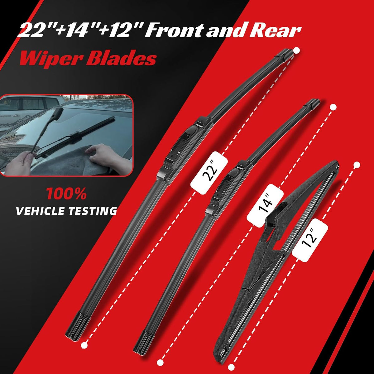 OTUAYAUTO Premium Windshield Wiper Blades - Replacement for Nissan Juke 2011-2017 - Precision Fit, All-Weather Performance, Front and Rear Wiper Blades, J/U Hook - 22"+14"+12" (Pack of 3)