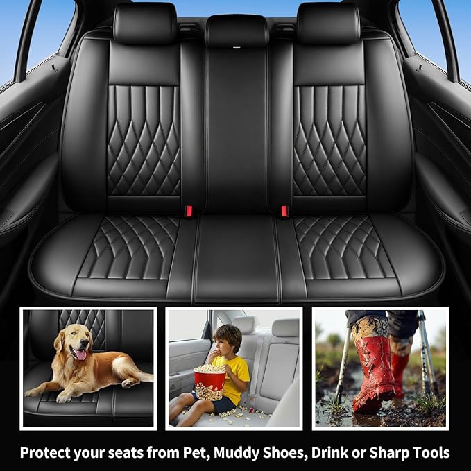 Fit TSX Car Seat Covers for Acura TSX 2003-2014 - Premium Leather, Waterproof, All-Weather, Airbag Compatible, Anti-Slip, Breathable, Easy Install, Seat Protectors, Full Set, Black