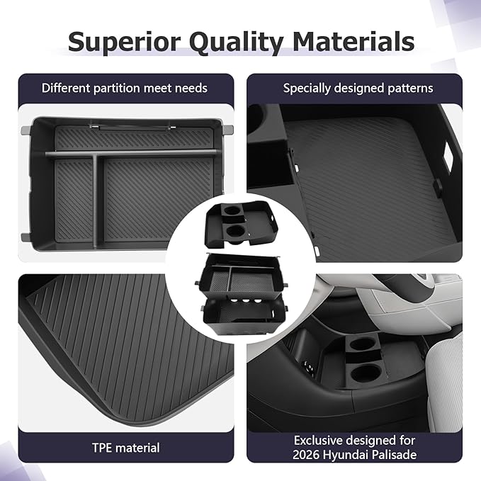 LUWU 2026 Palisade Accessories for 2026 Hyundai Palisade Accessories Palisade LX3 Lower Center Console Organizer, Armrest Console Tray Storage Box Black 3-Pack (Only for 7-Seat)