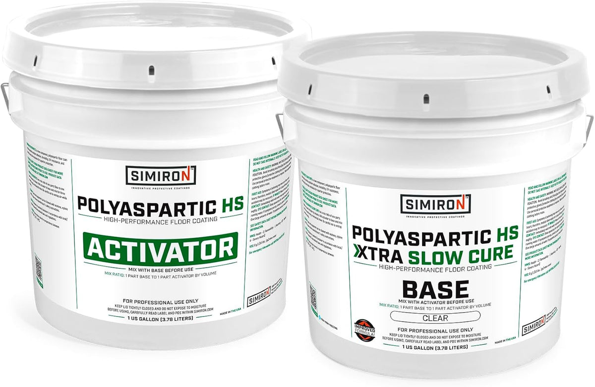 Polyaspartic High Solids Topcoat Coating System - 2 Gallon Kit - Clear Coating Gloss Finish - Easy-to-Use 1:1 Mix Ratio - Protection to Adhesion, UV, Abrasion, & Scratches (Xtra Slow Cure)