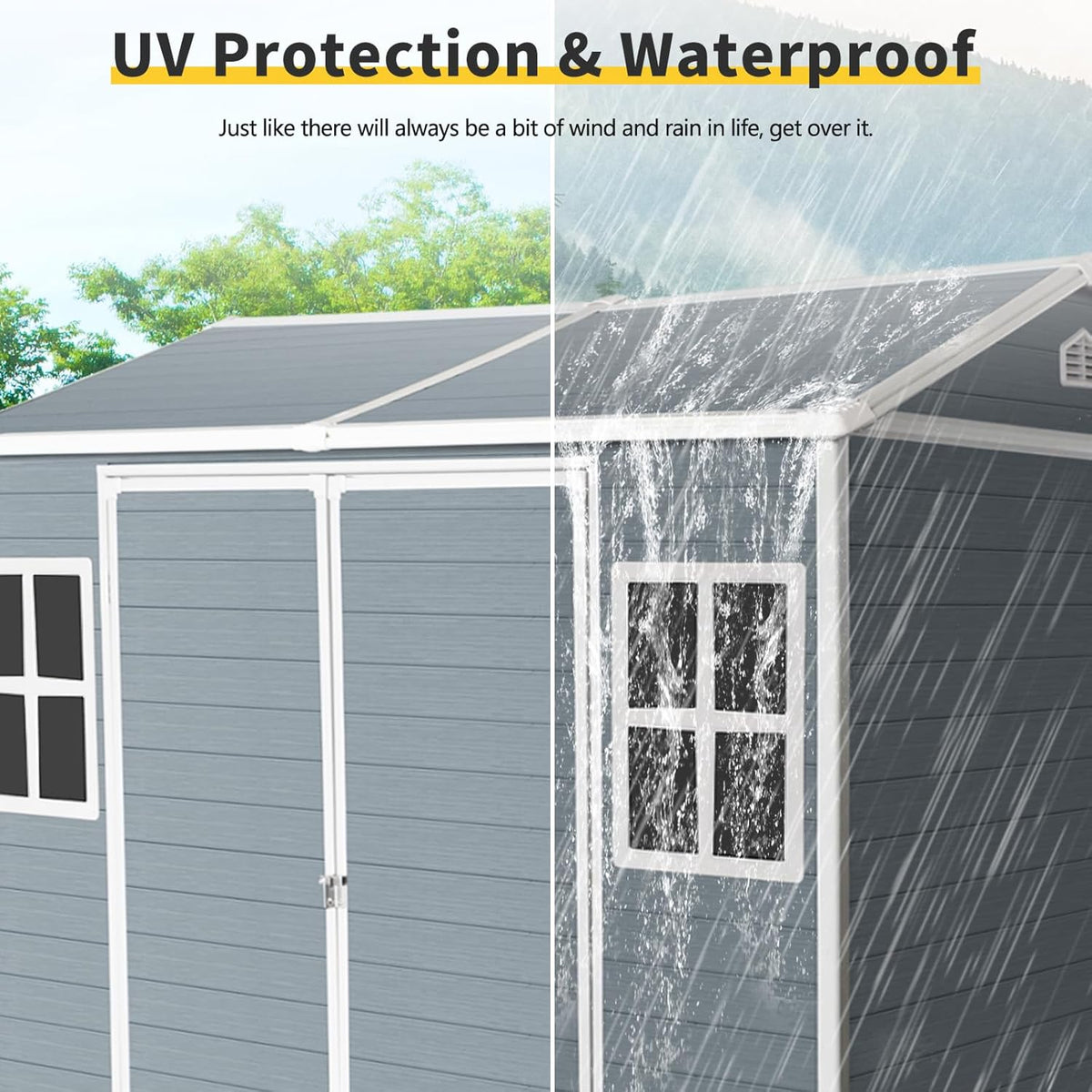 8x6 FT Outdoor Storage Resin Shed with Floor,Waterproof Plastic Garden Bike Shed with Lockable Door, Sloped Roof, Vents & Windows, Easy Assembly Tool Shed for Lawn, Backyard, Patio, Grey