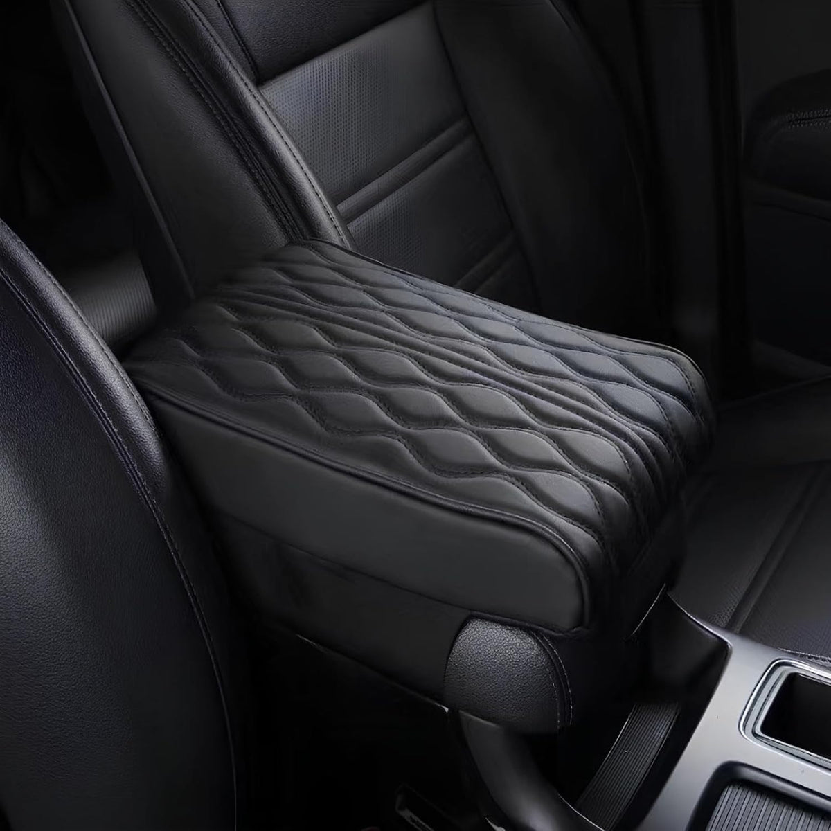 Leather Car Armrest Box Mat - 2023 New Waterproof Car Center Console Cover Mat, Universal Armrest Mat, Leather Car Armrest Cover for SUV/Truck/Vehicle (B-Black)