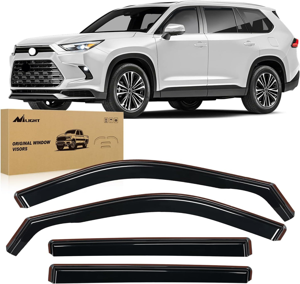 Nilight in Channel Window Deflectors for Toyota Highlander 2020 2021 2022 2023 2024 2025 Vent Window Visors, Rain Guards-4PCS