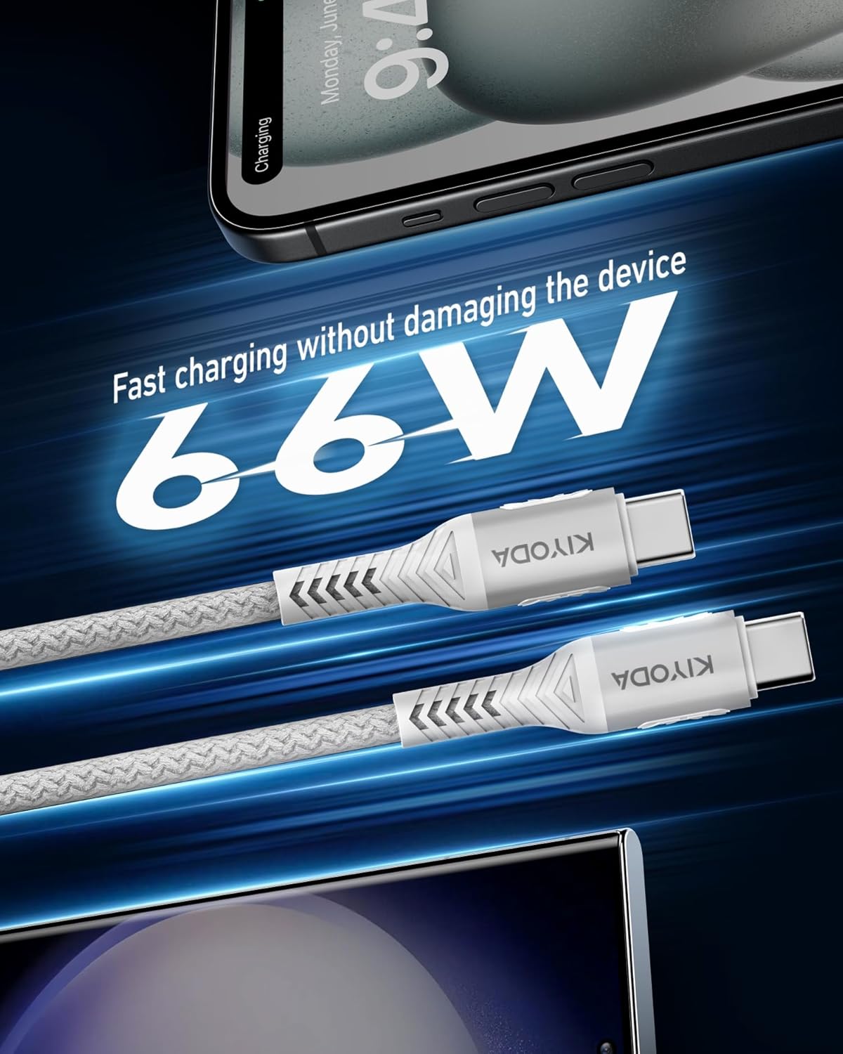 USB C to C Cable 6ft for Car, Coiled Braided USB Type C Cable 66W Fast Charging Cord USBC Cables Compatible with iPhone 16 15 Pro Max, iPad, Samsung Galaxy, Google Pixel Phones-Silver 2Pack