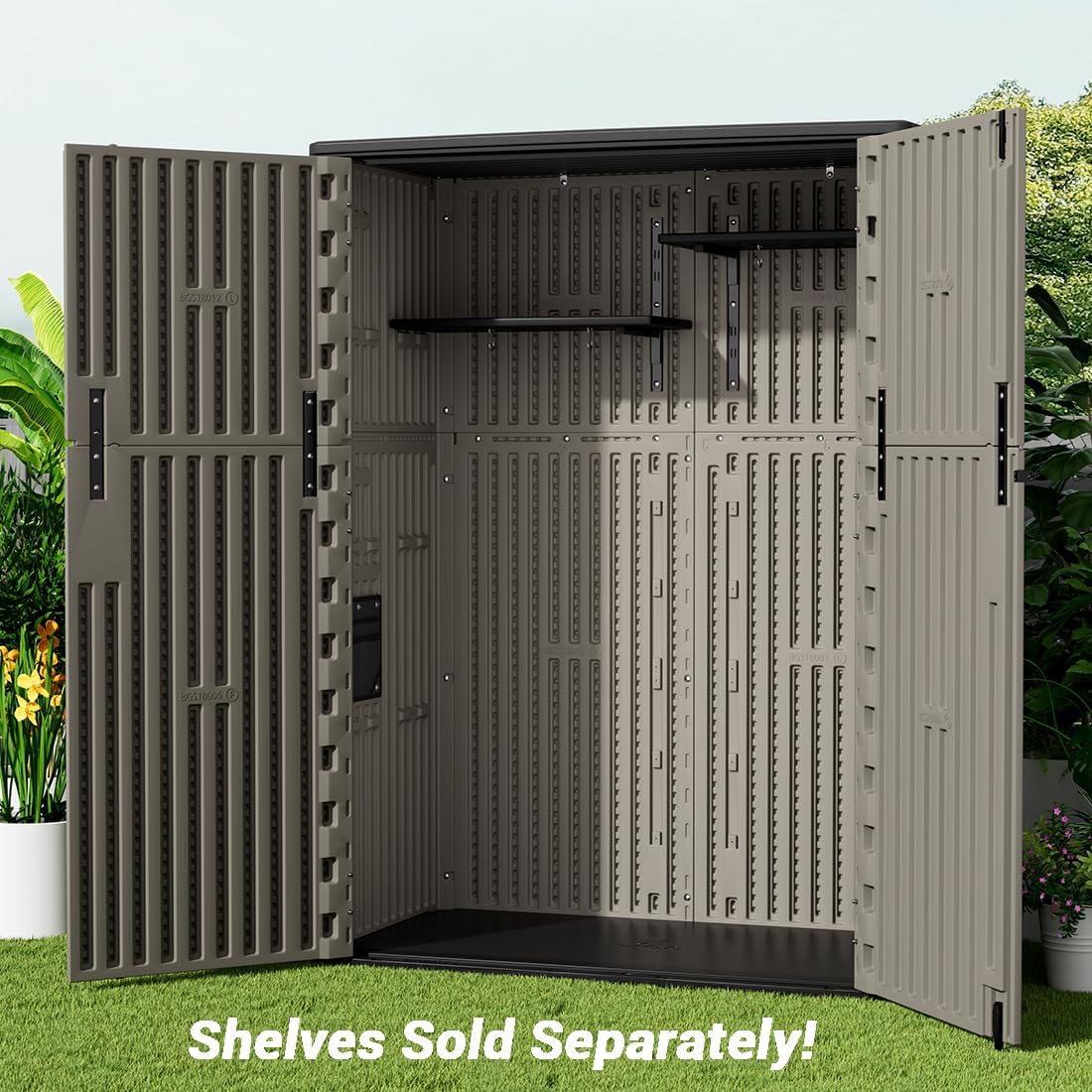 KINYING Outdoor Storage Cabinet Waterproof, 57 Cu.ft Resin Vertical Outdoor Storage Shed for Patio Furniture, Garden Tools, Pool Accessories, Mower Storage (Brown)