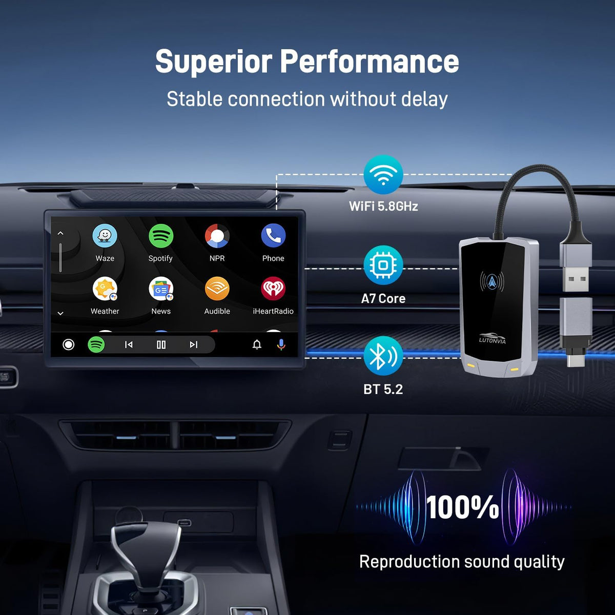 Android Auto Wireless Adapter with NFC, 2024 Upgraded Android Auto Dongle, Low Latency, 5.8GHz Wifi, Plug & Play Converts Wired to Wireless for Android 11+ & Cars with Factory Wired Android Auto
