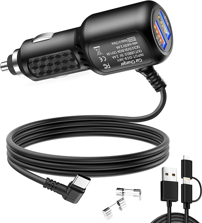 Dash Cam Charger USB C,Type C Dash Cam Power Cord,Dual USB Fast Charger, Compatible with REDTIGER F7N Series,Vantrue N4 and N2S Series,WOLFBOX Mirror cam,AZDOME,Pelsee and GPS Navigator(6.56FT)