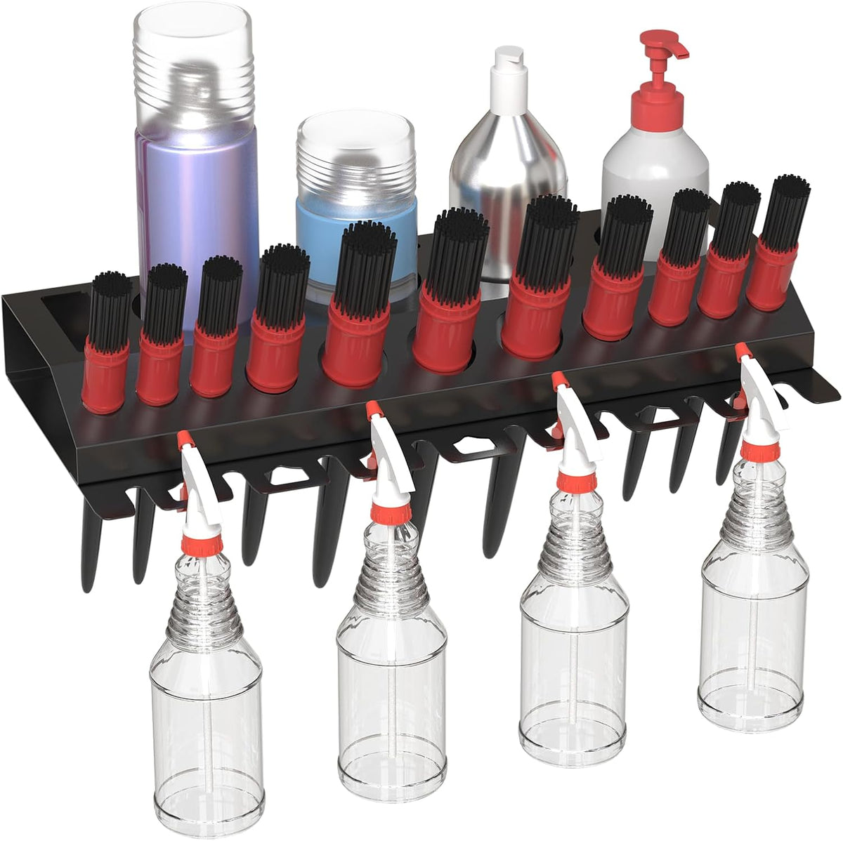 Spray Bottle Storage Rack, Wall Mount Bottle Organizer Car Detailing, Detailing Brush Organizer, Car Beauty Shop Accessory Display, 3/8" Air Tool Holder for Garage and Workspace, 1Pcs, Black