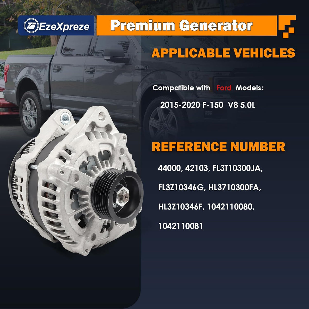 Ezexpreze Alternator Compatible with Ford F-150 F150 2015-2020 5.0L V8, 12V 240A 6-Groove Pulley Clockwise, OE# 44000 42103 FL3T10300JA FL3Z10346G HL3710300FA HL3Z10346F 1042110081 1042110080