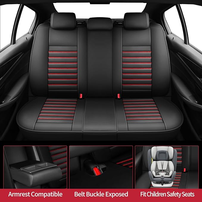 Fit Outback Car Seat Covers for Subaru Outback 2010-2024 2025 2026 - Upgraded Premium Waterproof & Breathable Leather,Airbag Compatible, All-Weather Seat Cushion Protector(Full Set, Black+Red)