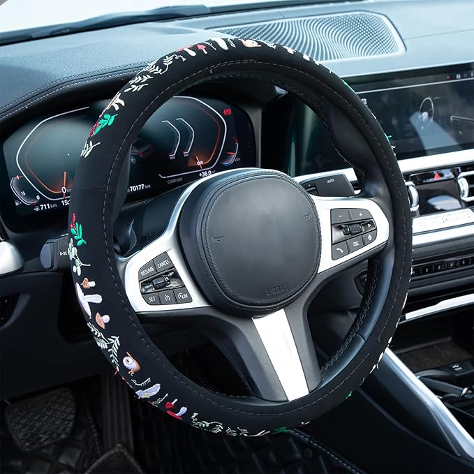 Embroidered Mushroom Snail Cute Steering Wheel Cover, Auto Anti-Slip Breathable Steering Wheel Protector,Mushroom Car Accessories for Women,Universal Size Fit Most Cars -15 inch