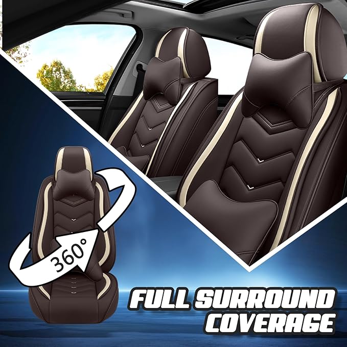 Car Seat Covers for Ford Expedition 2000-2025, Premium Nappa Leather Car Seat Cover, Stylish Sport Seat Covers， Automobile Seat Cover Sets.(Luxury 2 Seats/Coffee Color)