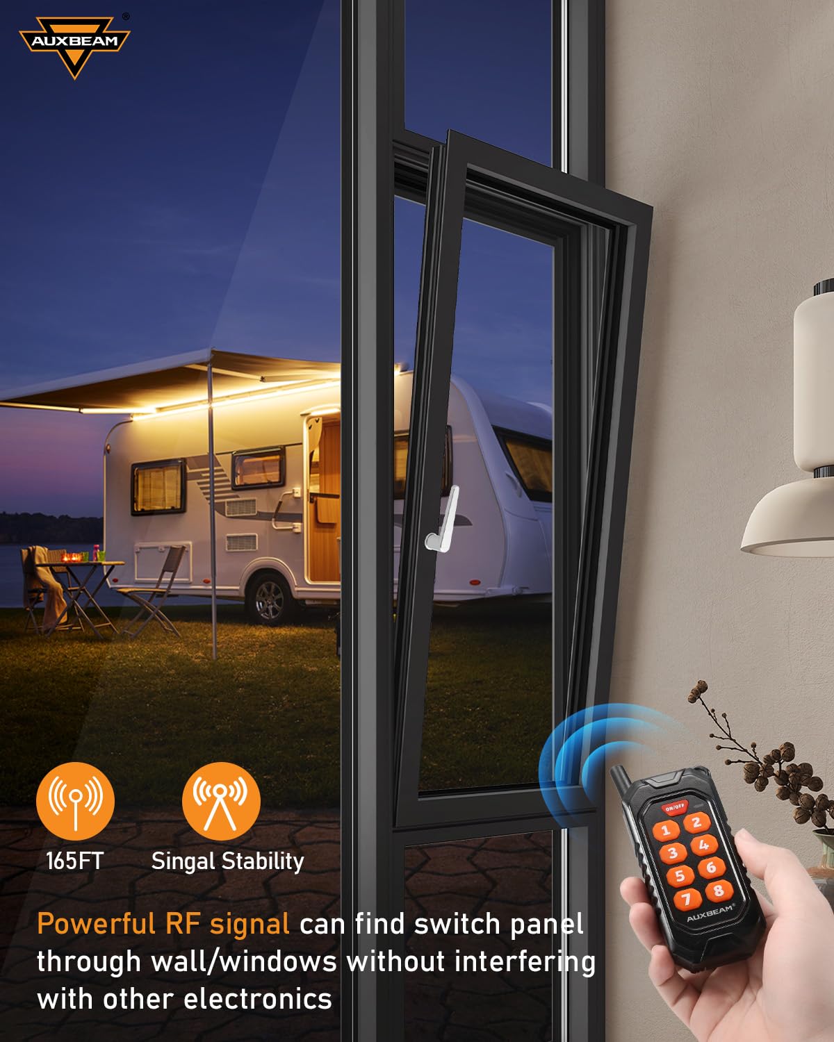 Auxbeam 8 Gang Switch Panel RC-800 RGB Wireless Remote Control Range Up to 165FT Multifunction Switch Pod 3 lighting modes with Backlit Off and Auto Dimmable for RV Offroad Waterproof 2 Years Warranty