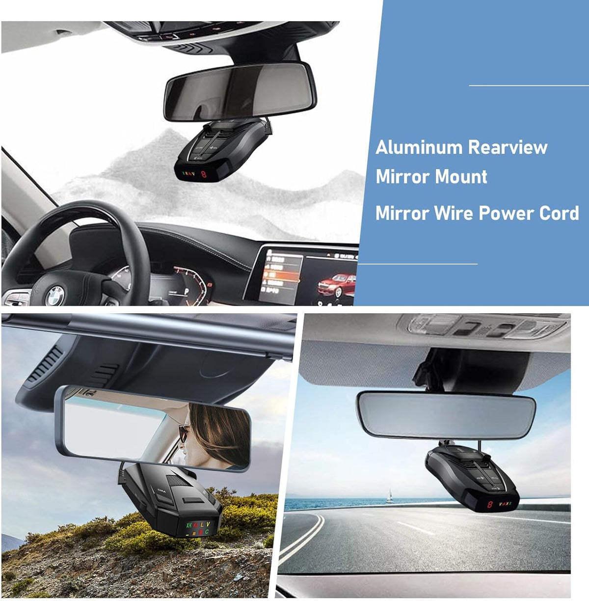 Radar Detector Mount,Rearview Mirror Rod Radar Mounting Bracket+Rearview Mirror Hard Wire Power Cord kit16,with Inline Fuse (for Cobra Radar Detector)