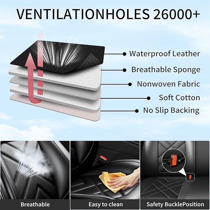 CX-70 Car Seat Covers Custom Fit for Mazda CX-70 2025-2026, Full Coverage Premium Leather Waterproof Breathable Seat Covers, Automotive Seat Protectors, Airbag Compatible(Full Set Seats, Black)
