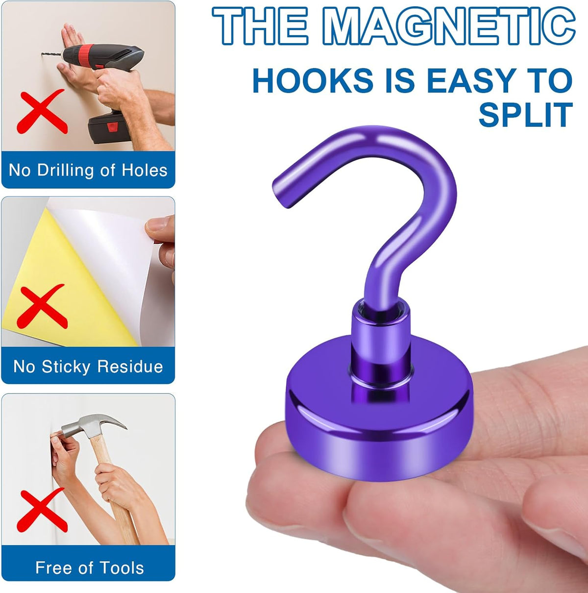 LOVIMAG Cruise Essentials, 150Lbs Cruise Door Magnets, Purple Magnet Hooks for Cruise Cabin Strong Magnetic Hooks for Hanging, Refrigerator, Celling -6 Pack
