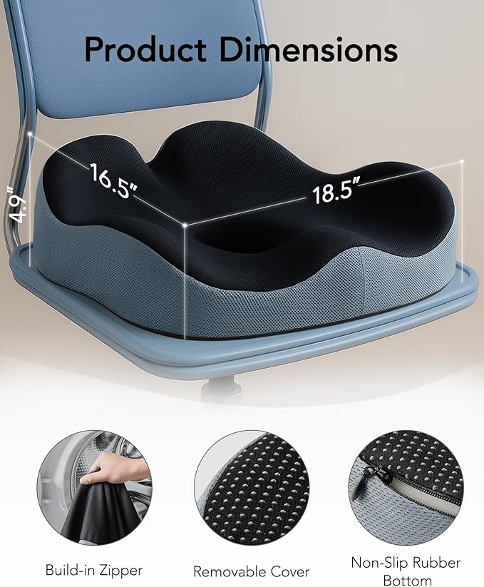 HUANUO Office Seat Cushion for Tailbone Support, High-Density Memory Foam Cushion, Breathable Coccyx Cushion, Non-Slip Bottom for Sciatica Relief, Perfect for Office, Car, and Wheelchair