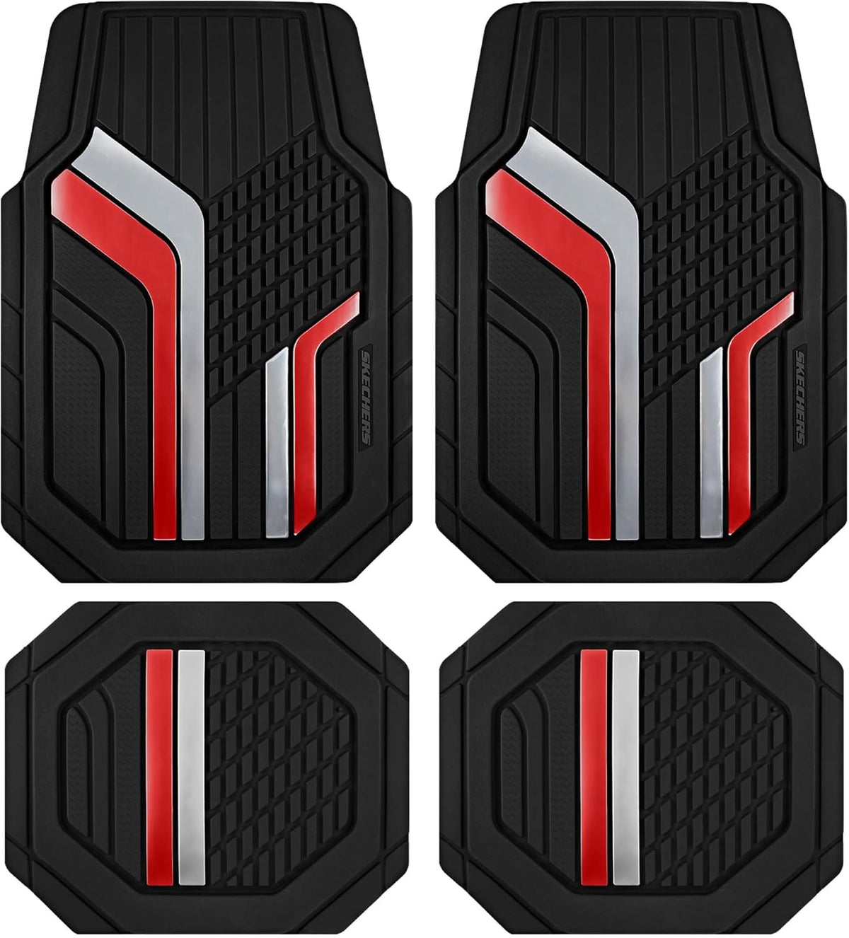 Skechers Heavy Duty Rubber Car Floor Mats,Dual Color Design Floor Mats,All Weather Car Mats,Waterproof Trim to Fit Universal Floor Liner Car Accessories,Automotive Floor Mats for Cars Trucks Suvs,Red