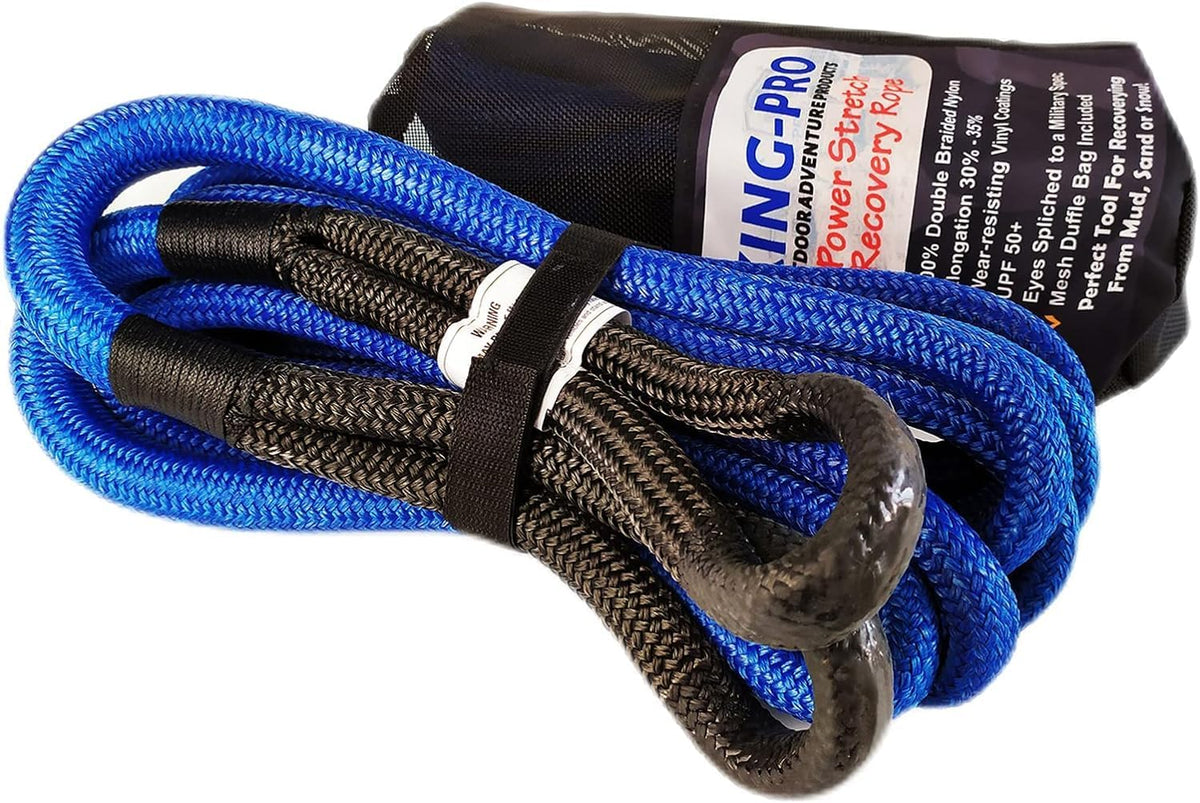 KING-PRO Kinetic Recovery Rope 3/4“x30' Towing Rope 20,000lbs Breaking Strength 100% Nylon Made Heavy Duty Offroad Snatch Strap 30% Elasticity for Full-Size Truck Large SUVs Offroad Vehicels (Blue)