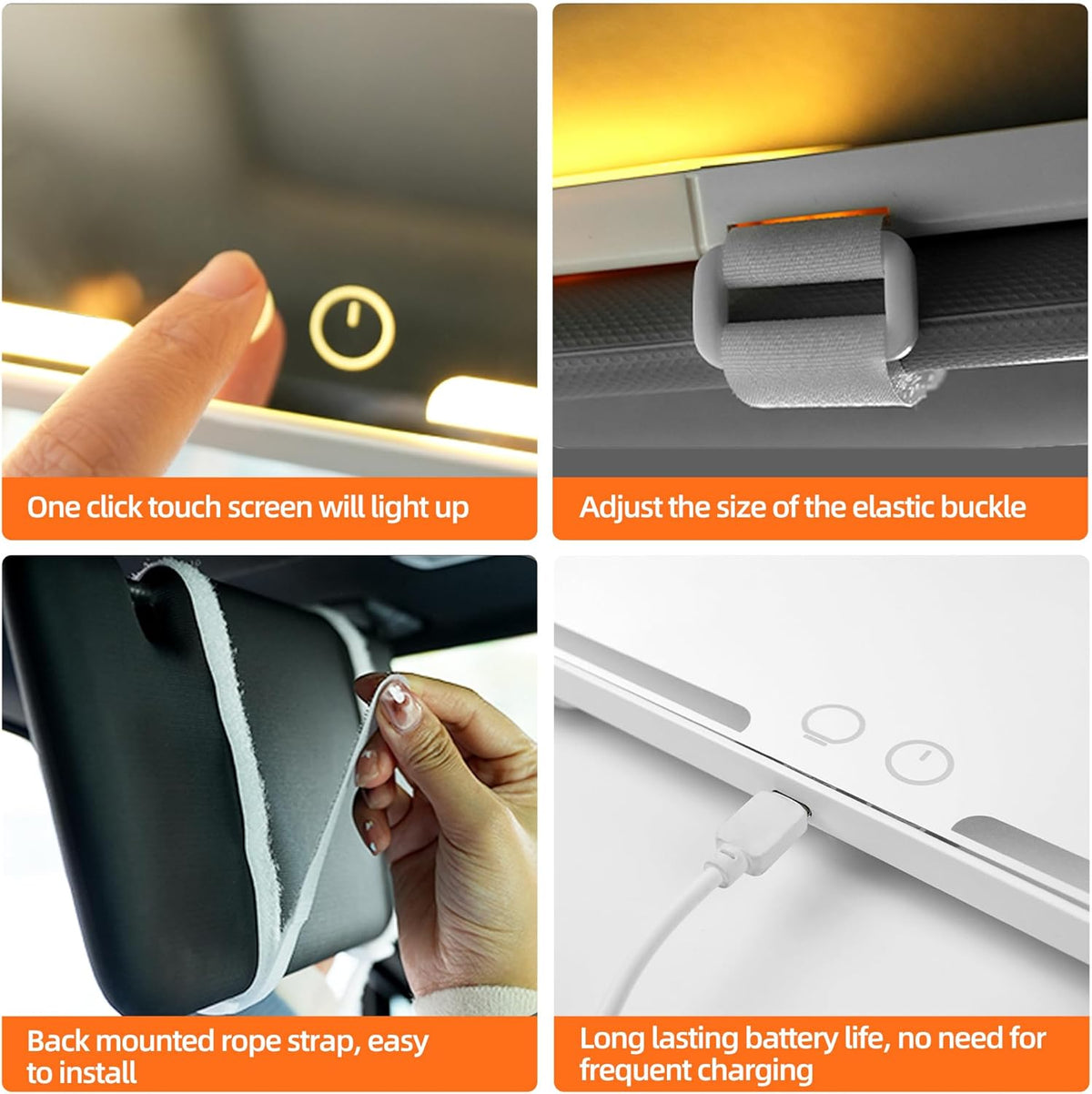 car mirror vanity Rechargeable Led, 3 Light Modes,Dimmable Touch Screen,Side with triple magnification mirror image (1)