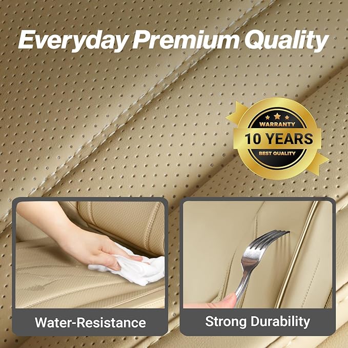 Coverland Custom Fit Car Seat Covers for Car Compatible with [2010-2016 Mercedes-Benz E-Class Sedan, Wagon] Premium Waterproof Non-Slip Interior Seat Protector [Full Set Beige - Size Chart X67]