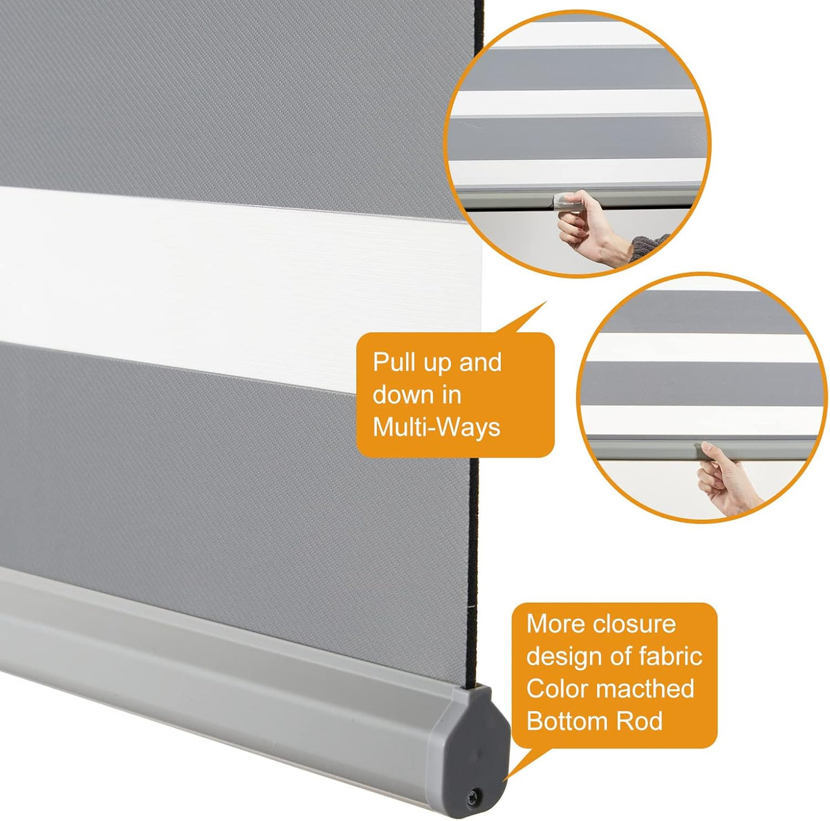 Persilux Cordless Zebra Blinds for Windows (70" W X 47" H, Grey) Free-Stop Windows Shades Dual Layer Light Control for Day and Night, Light Filtering Sheer Shades for Home, Easy to Install