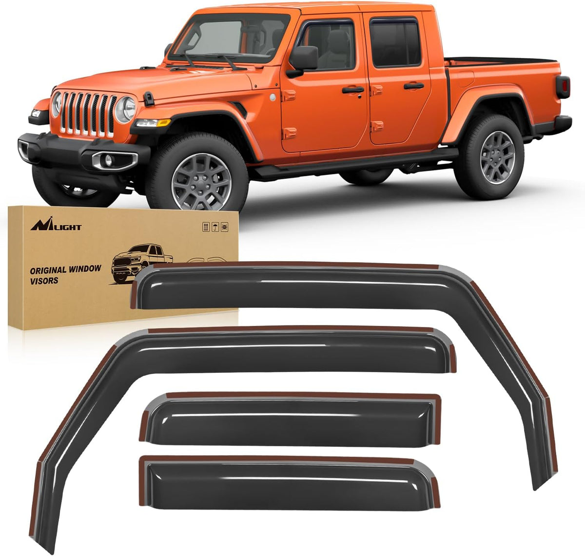 Nilight in Channel Rain Guards for Gladiator 2020 2021 2022 2023 Window Deflectors, Vent Window Visors-4PCS