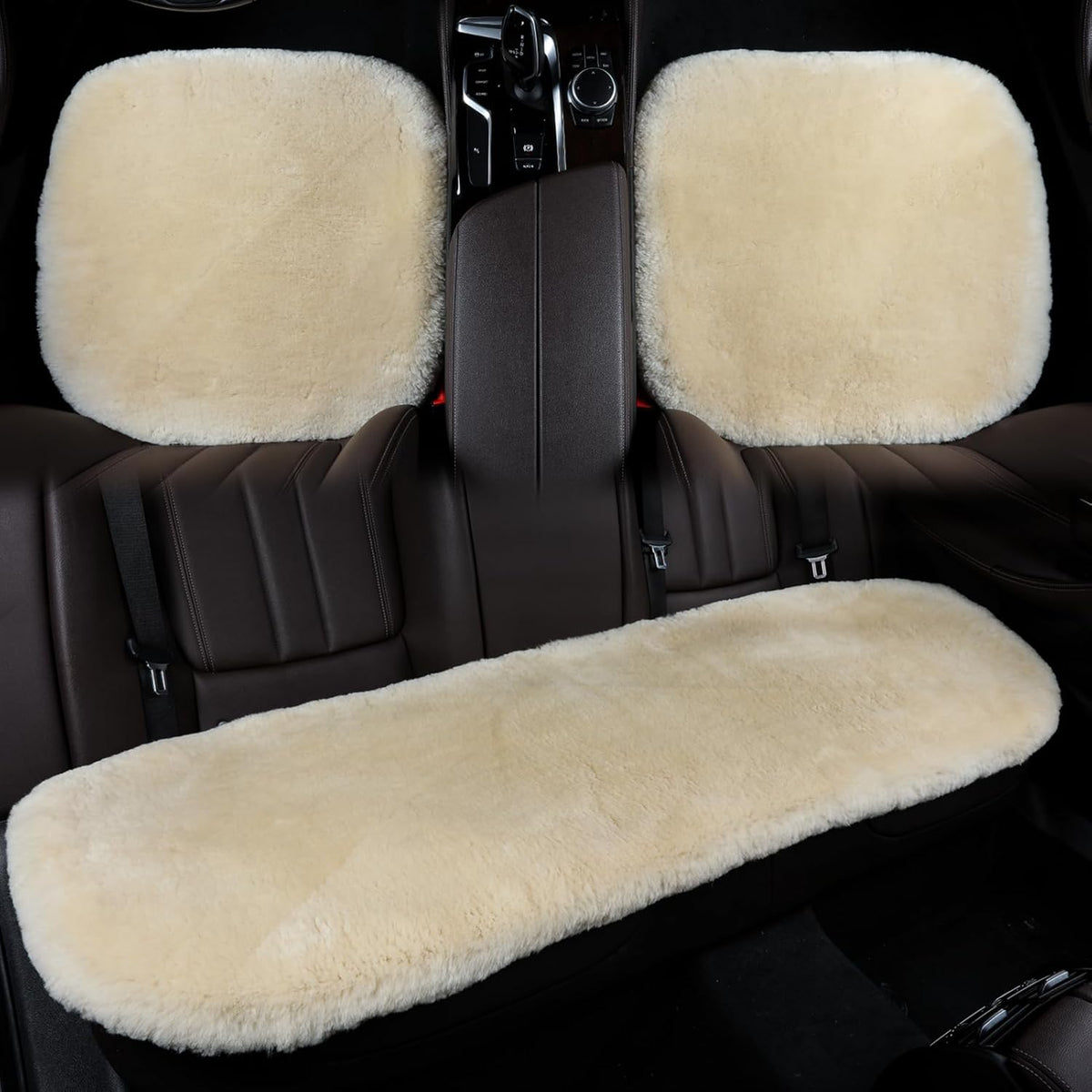 Fluffy Genuine Sheepskin Car Seat Cover for Auto Fuzzy Interior Accessories Cushion with Soft Wool Natural Fur Non-Slip (Pearl, Back)