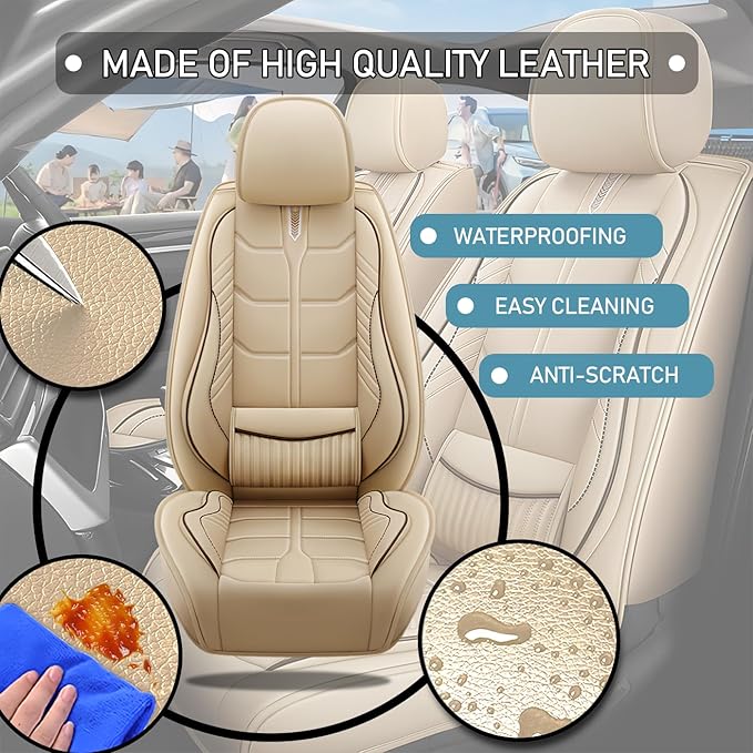 Leather Car Seat Covers Fit for Toyota FJ Cruiser 2002-2024, 5 Seater Car Seat Cover, Premium Waterproof, Scratch Resistant Car Interior Accessories (Full Set Beige)