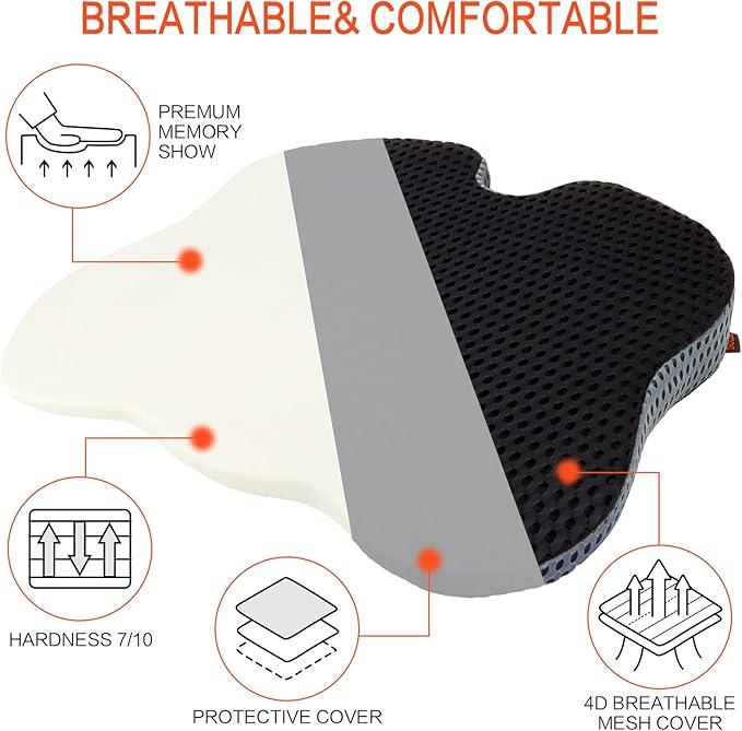 Car Seat Cushion, Comfort Memory Foam Car Cushions for Driving, Seat Cushion for Car Seat Driver with Wedge Design & Raised Back to Broaden Vision, Provides Comfort for Car, Truck, Office Chair